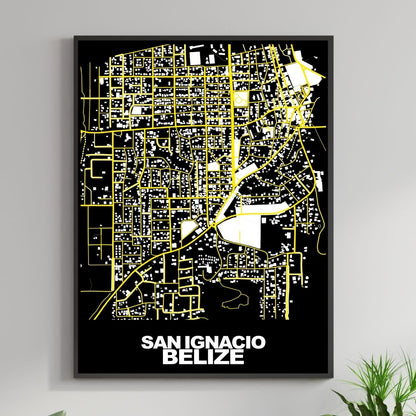 COLOURED ROAD MAP OF SAN IGNACIO, BELIZE BY MAPBAKES