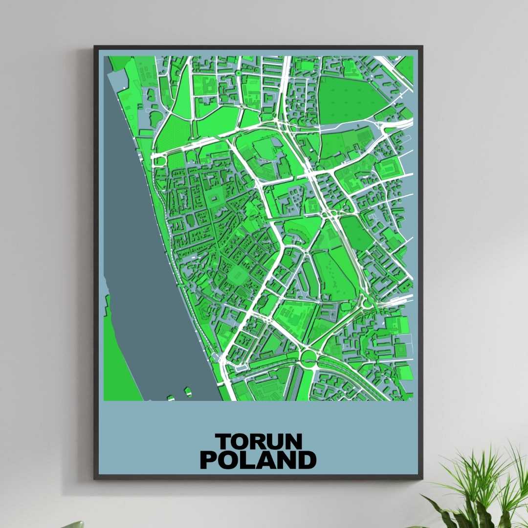 COLOURED ROAD MAP OF TORUN, POLAND BY MAPBAKES