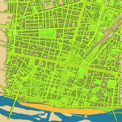 COLOURED ROAD MAP OF TOURS, FRANCE BY MAPBAKES