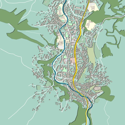 COLOURED ROAD MAP OF TRAVNIK, BOSNIA & HERZEGOVINA BY MAPBAKES