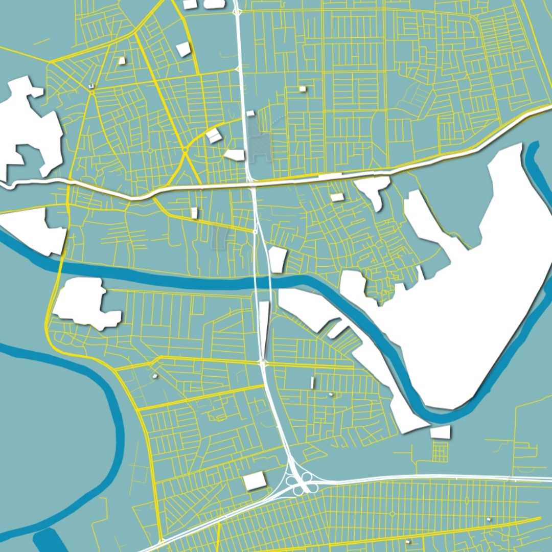 COLOURED ROAD MAP OF BAQUBAH, IRAQ BY MAPBAKES