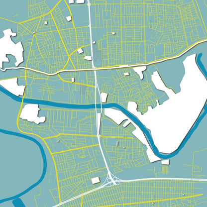 COLOURED ROAD MAP OF BAQUBAH, IRAQ BY MAPBAKES