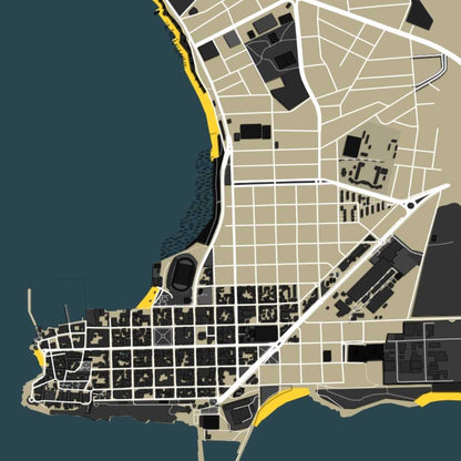 COLOURED ROAD MAP OF COLONIA DEL SACRAMANTO, URUGUAY BY MAPBAKES