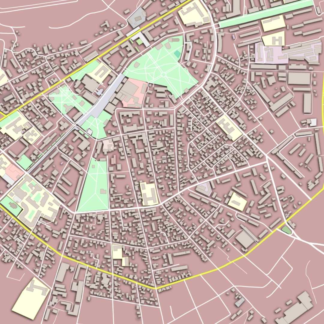 COLOURED ROAD MAP OF BALTI, MOLDOVA BY MAPBAKES