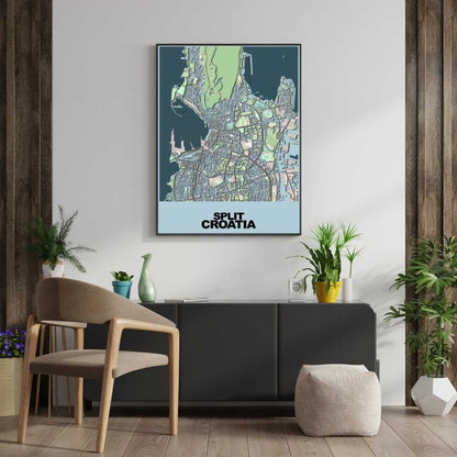 COLOURED ROAD MAP OF SPLIT, CROATIA BY MAPBAKES