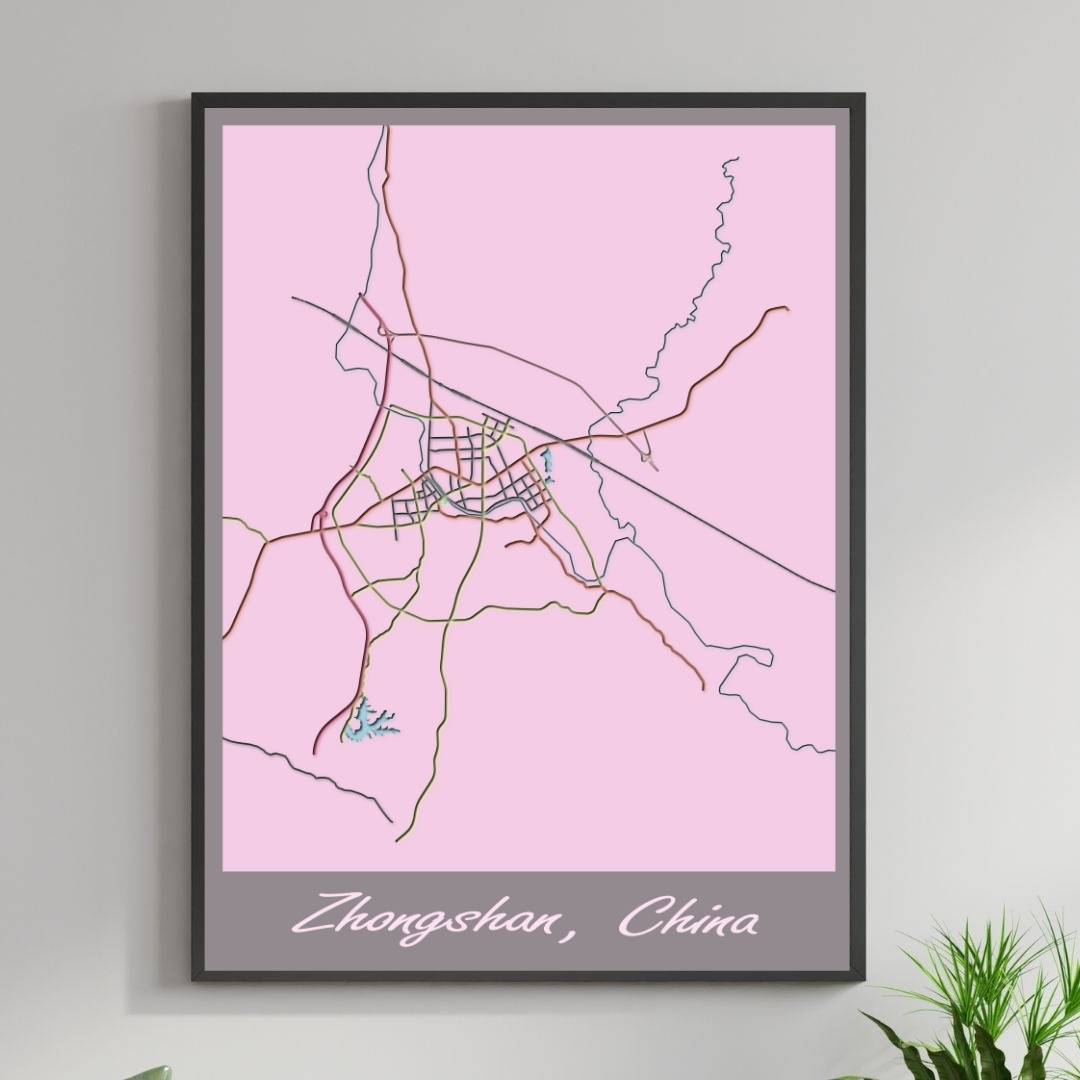 COLOURED ROAD MAP OF ZHONGSHAN, CHINA BY MAPBAKES