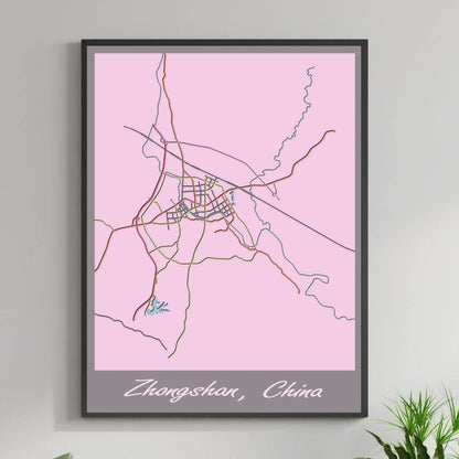 COLOURED ROAD MAP OF ZHONGSHAN, CHINA BY MAPBAKES