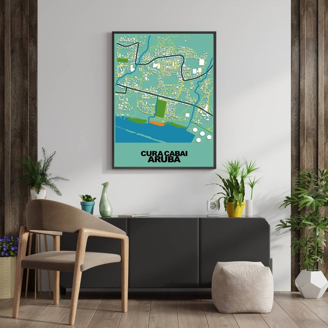 COLOURED ROAD MAP OF CURA CABAI, ARUBA BY MAPBAKES