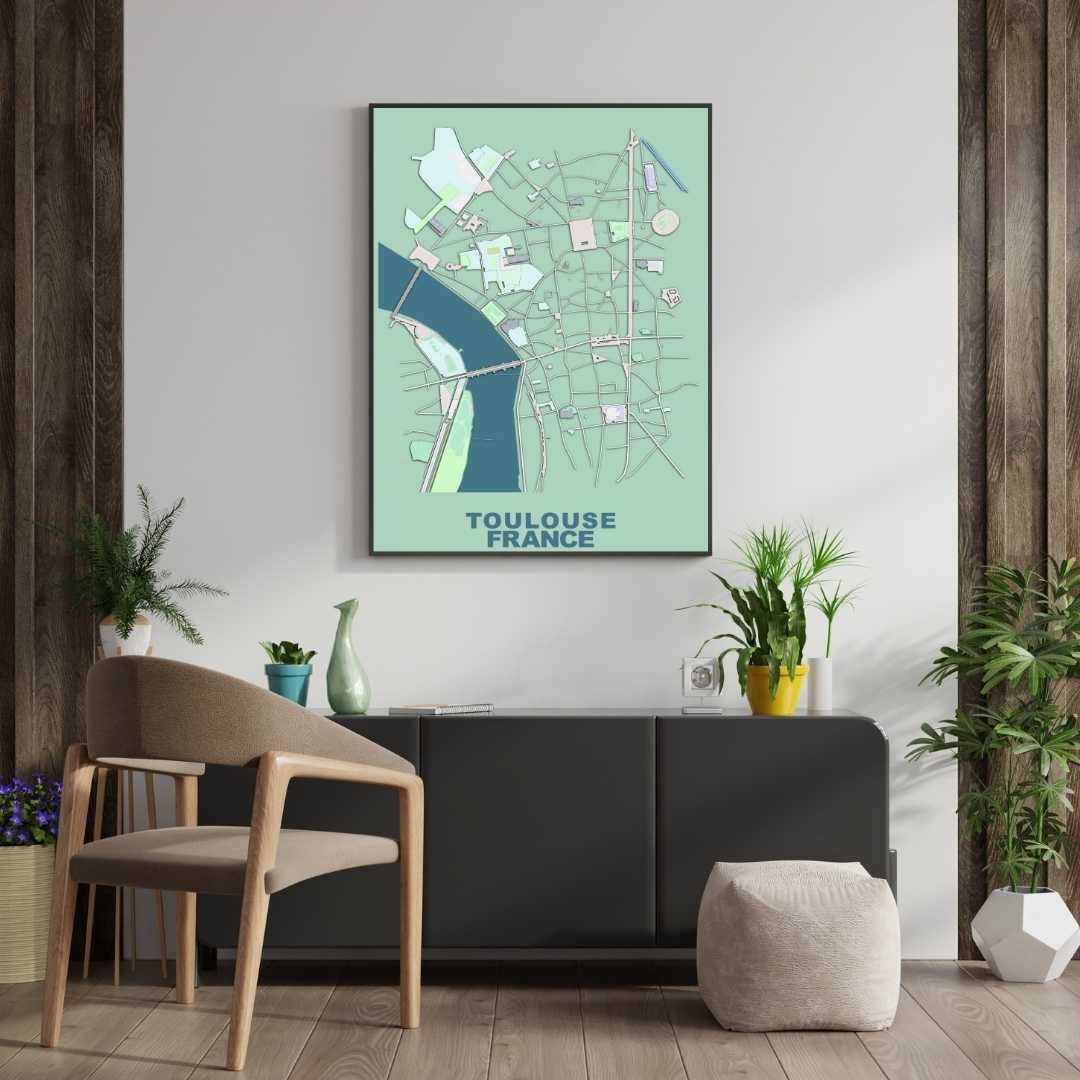 COLOURED ROAD MAP OF TOULOUSE, FRANCE BY MAPBAKES