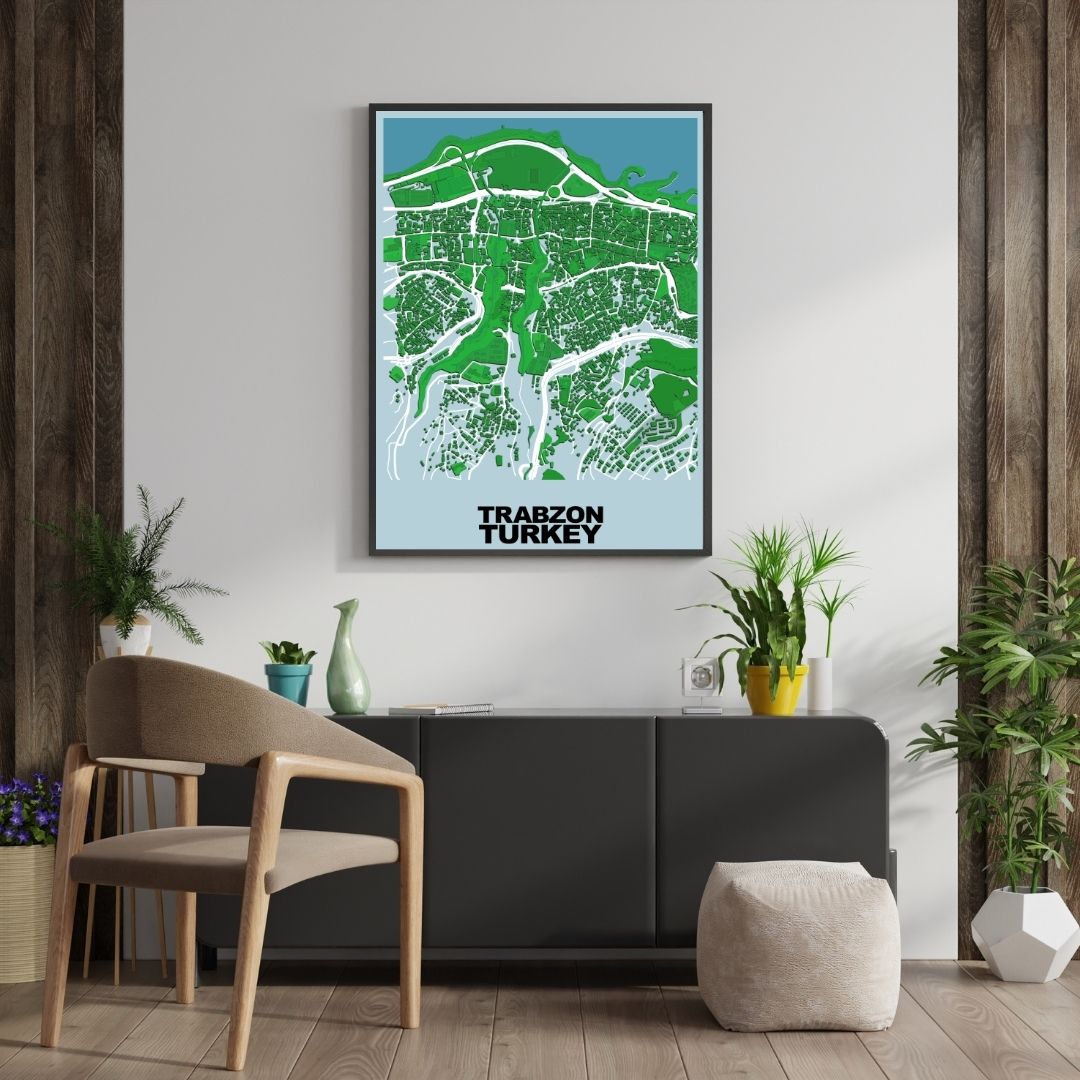 COLOURED ROAD MAP OF TRABZON, TURKEY BY MAPBAKES