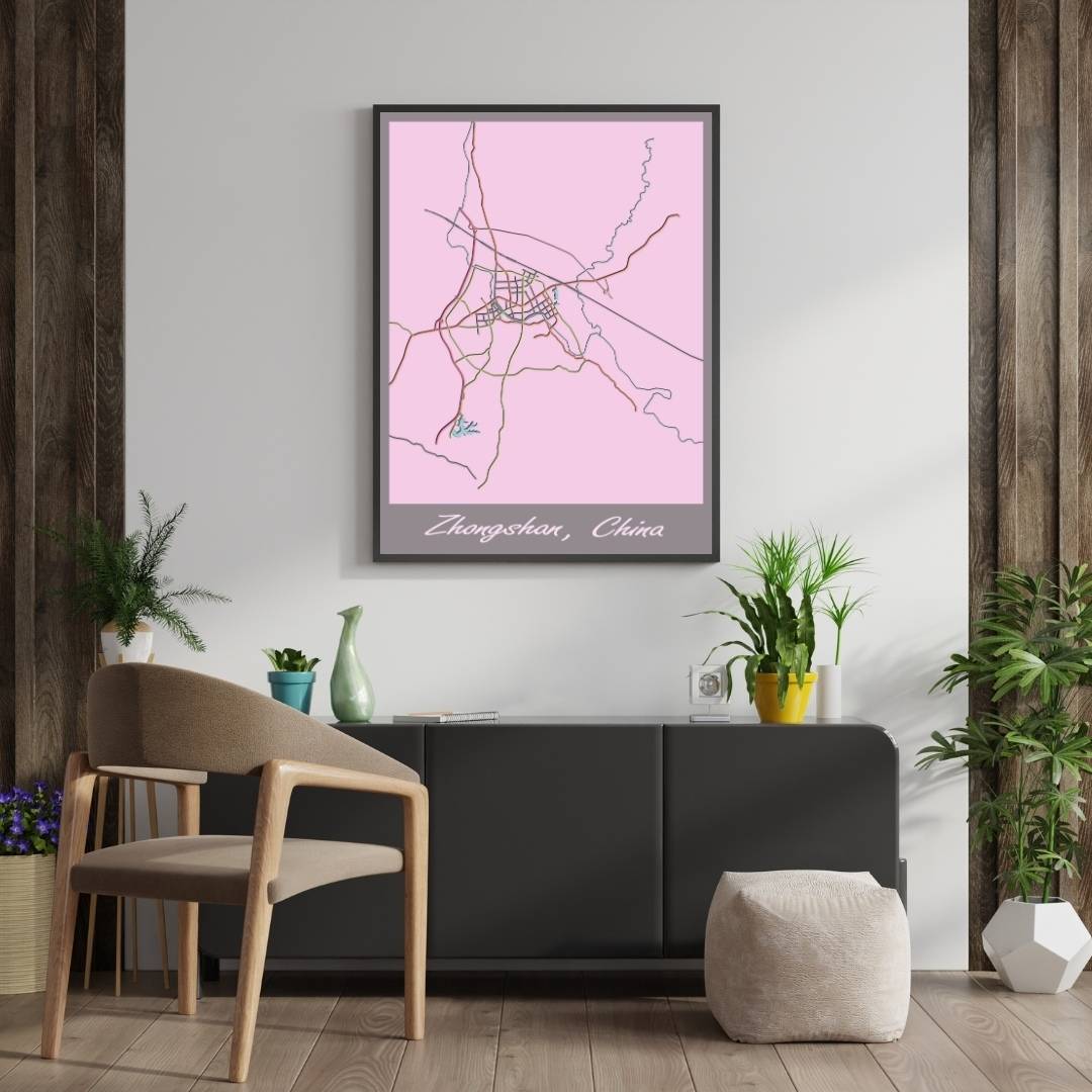 COLOURED ROAD MAP OF ZHONGSHAN, CHINA BY MAPBAKES