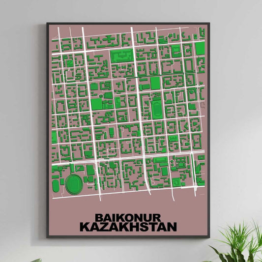 COLOURED ROAD MAP OF BAIKONUR, KAZAKHSTAN BY MAPBAKES