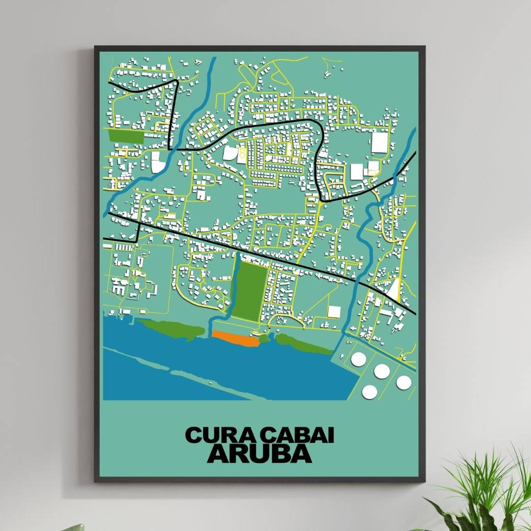 COLOURED ROAD MAP OF CURA CABAI, ARUBA BY MAPBAKES