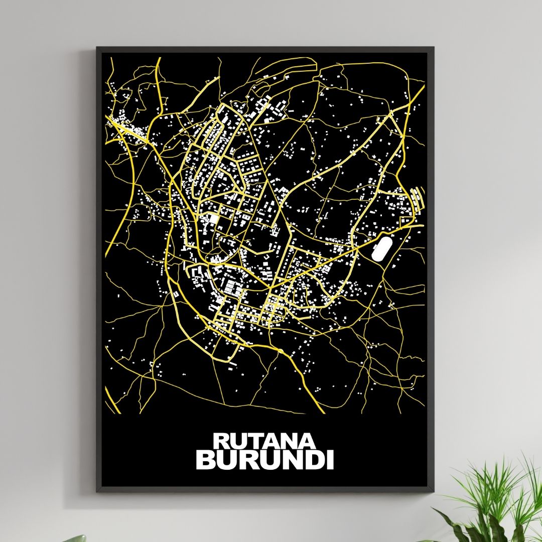 COLOURED ROAD MAP OF RUTANA, BURUNDI BY MAPBAKES