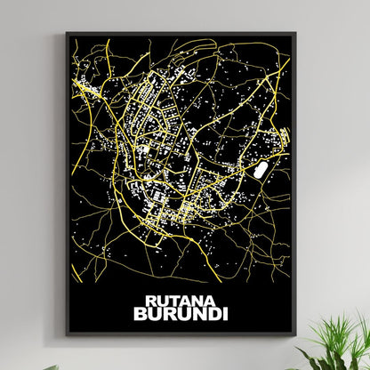 COLOURED ROAD MAP OF RUTANA, BURUNDI BY MAPBAKES