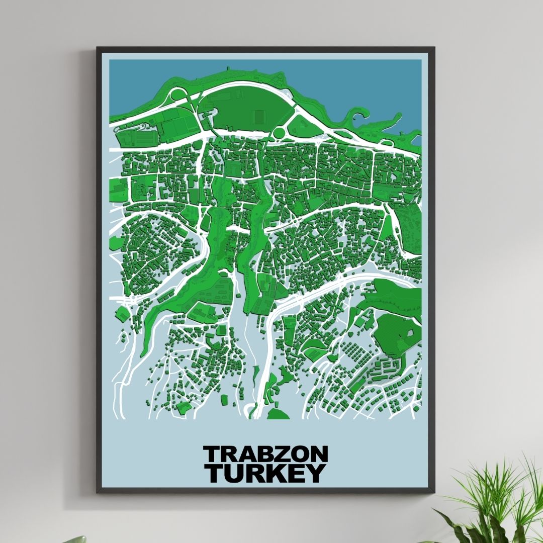 COLOURED ROAD MAP OF TRABZON, TURKEY BY MAPBAKES