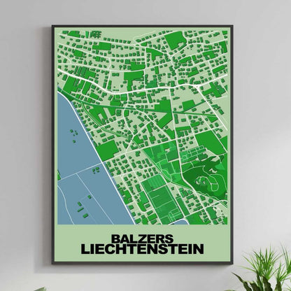 COLOURED ROAD MAP OF BALZERS, LIECHTENSTEIN BY MAPBAKES