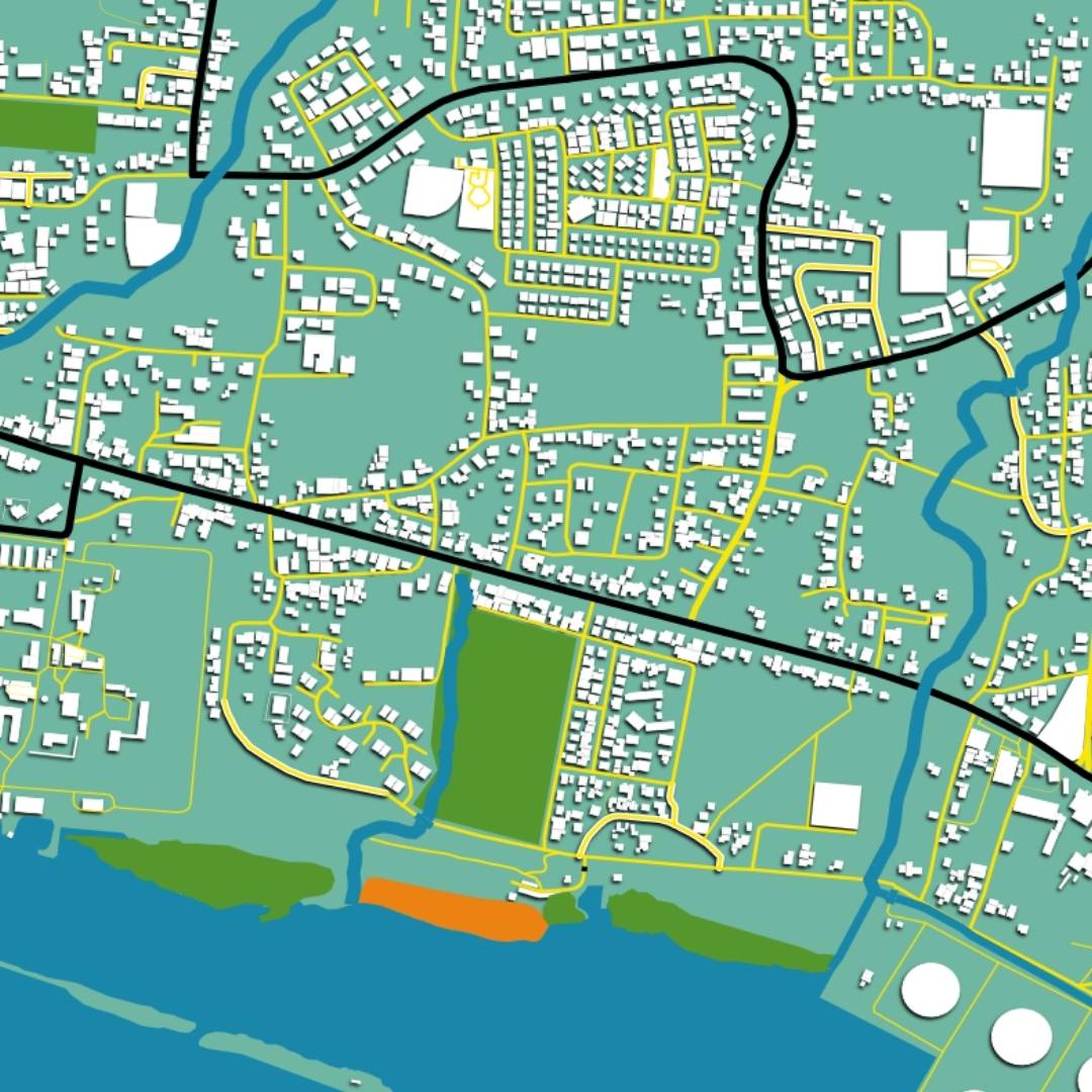 COLOURED ROAD MAP OF CURA CABAI, ARUBA BY MAPBAKES