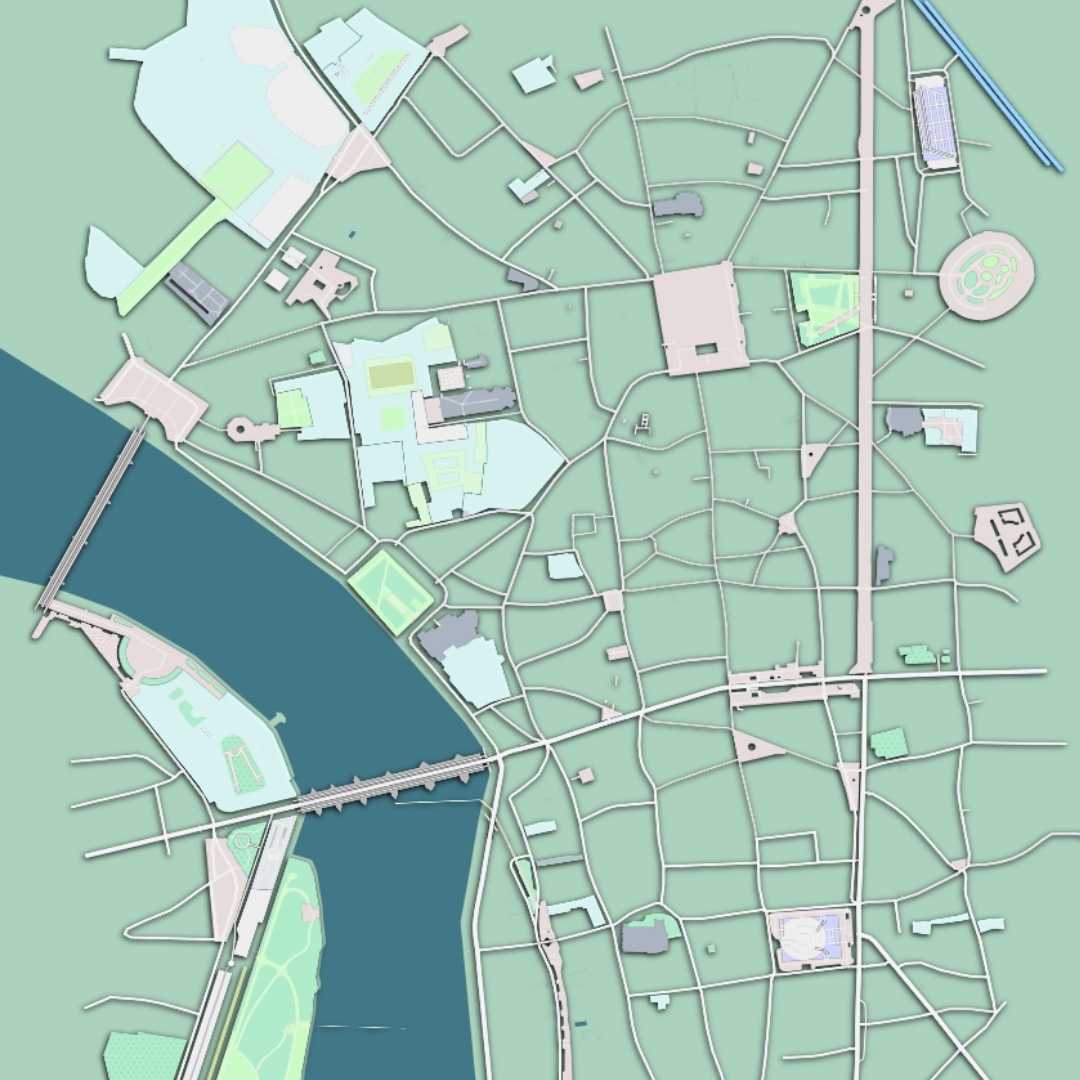 COLOURED ROAD MAP OF TOULOUSE, FRANCE BY MAPBAKES