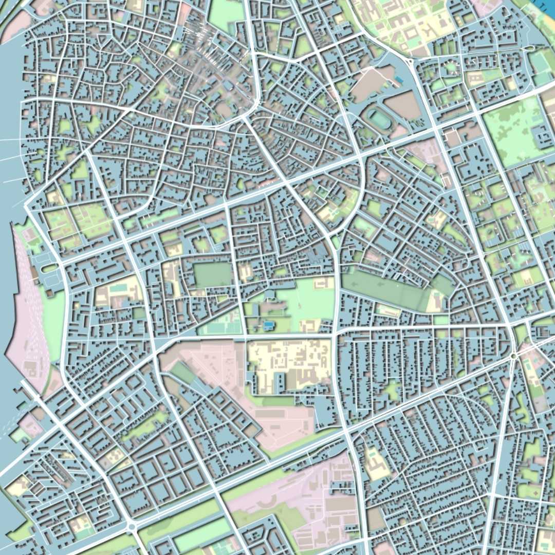 COLOURED ROAD MAP OF NOVI SAD, SERBIA BY MAPBAKES