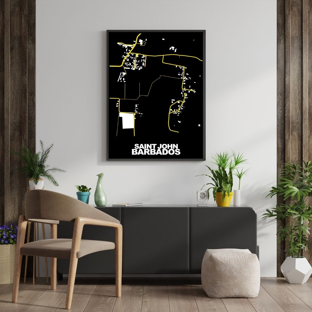 COLOURED ROAD MAP OF SAINT JOHN, BARBADOS BY MAPBAKES