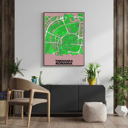 COLOURED ROAD MAP OF TIMISOARA, ROMANIA BY MAPBAKES