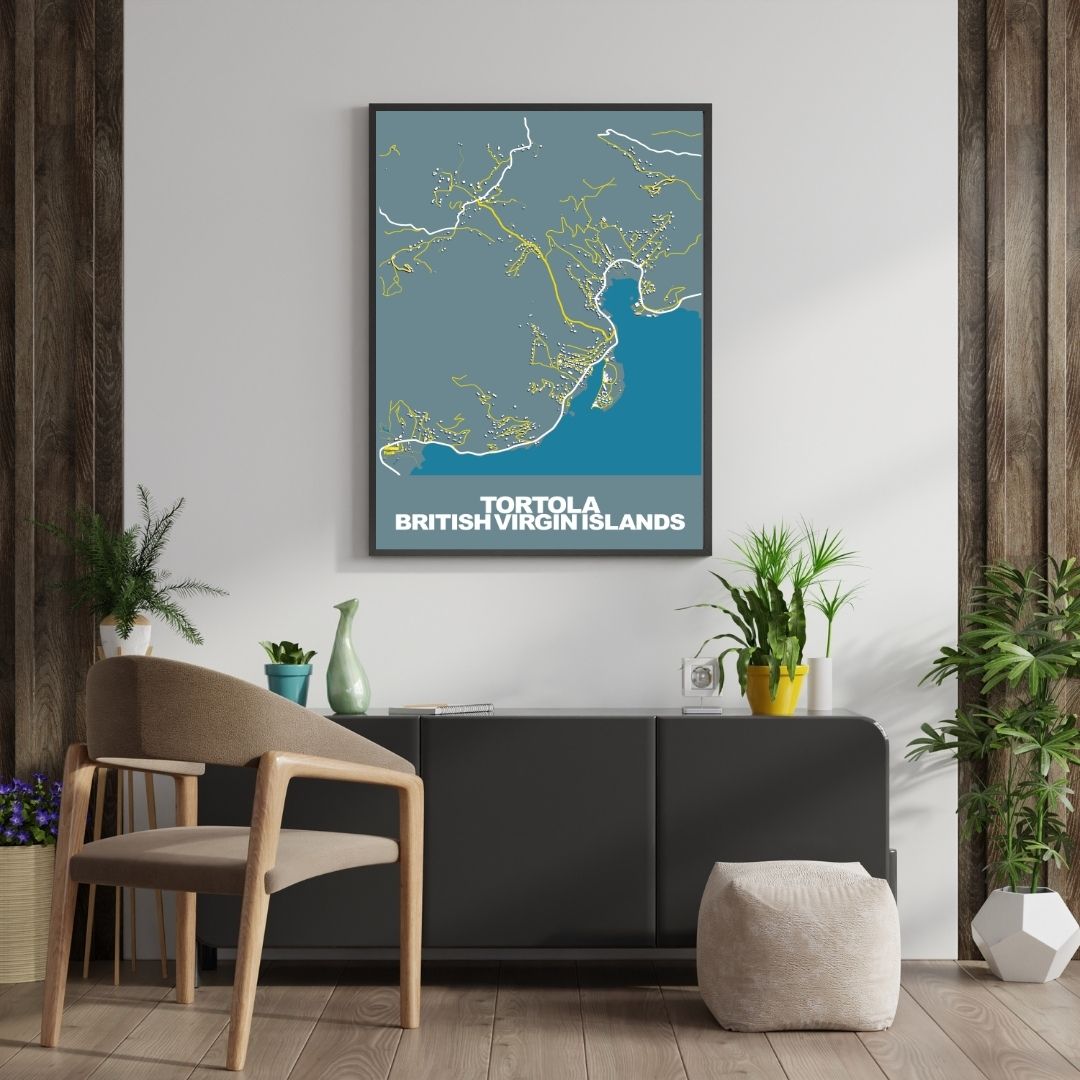 COLOURED ROAD MAP OF TORTOLA, BRITISH VIRGIN ISLANDS BY MAPBAKES