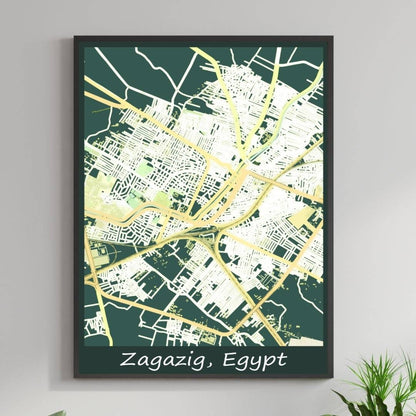COLOURED ROAD MAP OF ZAGAZIG, EGYPT BY MAPBAKES