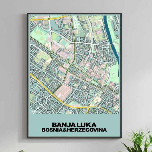 COLOURED ROAD MAP OF BANJA LUKA, BOSNIA & HERZEGOVINA BY MAPBAKES