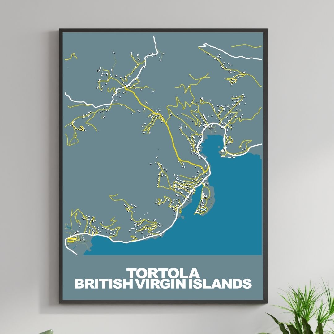 COLOURED ROAD MAP OF TORTOLA, BRITISH VIRGIN ISLANDS BY MAPBAKES