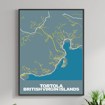 COLOURED ROAD MAP OF TORTOLA, BRITISH VIRGIN ISLANDS BY MAPBAKES