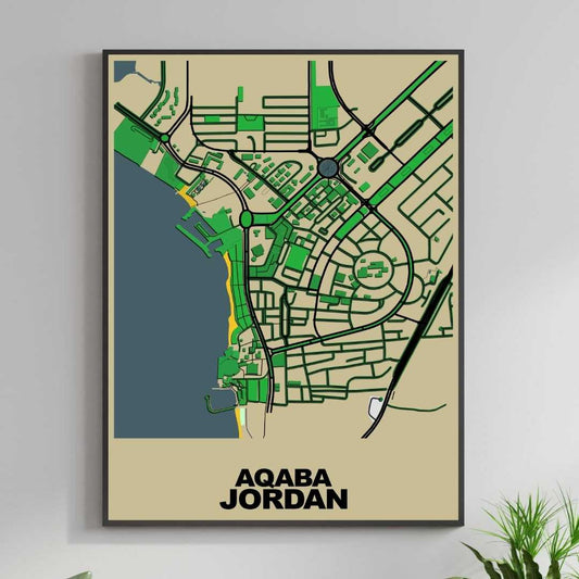 COLOURED ROAD MAP OF AQABA, JORDAN BY MAPBAKES