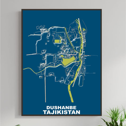COLOURED ROAD MAP OF DUSHANBE, TAJIKISTAN BY MAPBAKES
