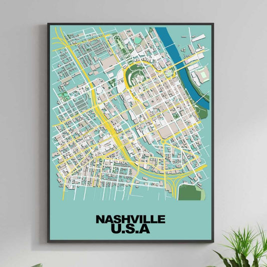 COLOURED ROAD MAP OF NASHVILLE, USA BY MAPBAKES