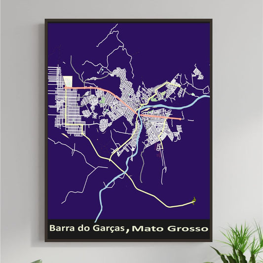 COLOURED ROAD MAP OF BARRA DO GARCAS, BRAZIL BY MAPBAKES