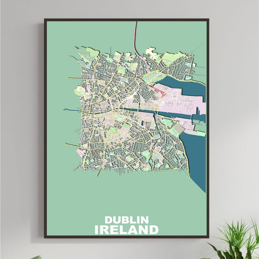 COLOURED ROAD MAP OF DUBLIN, IRELAND BY MAPBAKES