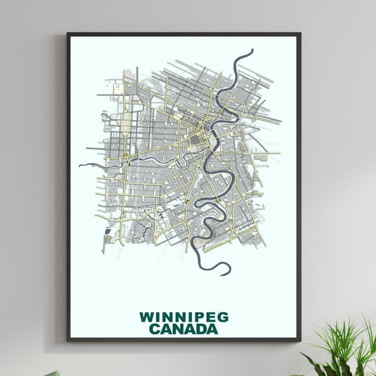 COLOURED ROAD MAP OF WINNIPEG, CANADA BY MAPBAKES