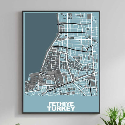 COLOURED ROAD MAP OF FETHIYE, TURKEY BY MAPBAKES