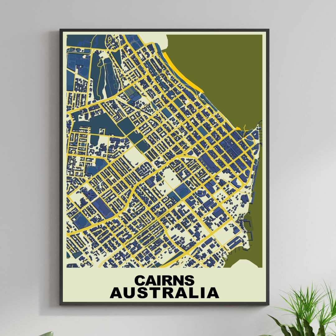 COLOURED ROAD MAP OF CAIRNS, AUSTRALIA BY MAPBAKES