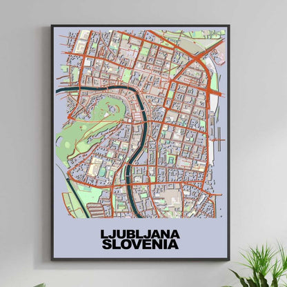 COLOURED ROAD MAP OF LJUBLJANA, SLOVENIA BY MAPBAKES