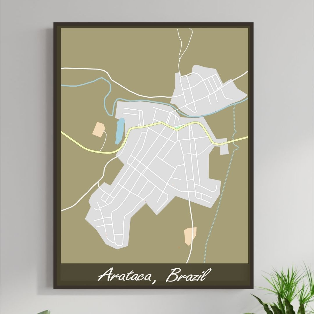 COLOURED ROAD MAP OF ARATACA, BRAZIL BY MAPBAKES