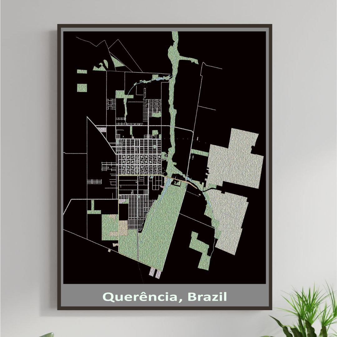 COLOURED ROAD MAP OF QUERENCIA, BRAZIL BY MAPBAKES