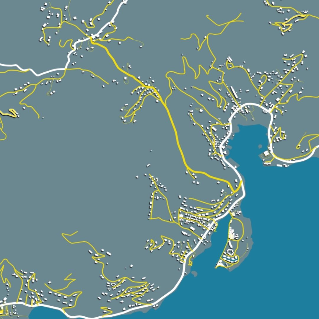 COLOURED ROAD MAP OF TORTOLA, BRITISH VIRGIN ISLANDS BY MAPBAKES