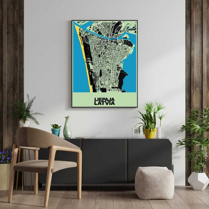 COLOURED ROAD MAP OF LIEPAJA, LATVIA BY MAPBAKES