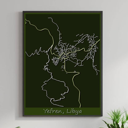 COLOURED ROAD MAP OF YEFREN, LIBYA BY MAPBAKES