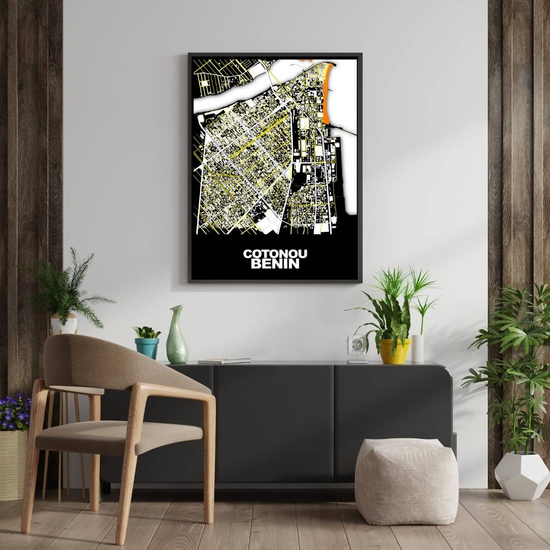 COLOURED ROAD MAP OF COTONOU, BENIN BY MAPBAKES