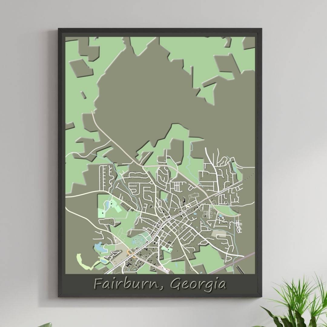 COLOURED ROAD MAP OF FAIRBURN, GEORGIA BY MAPBAKES