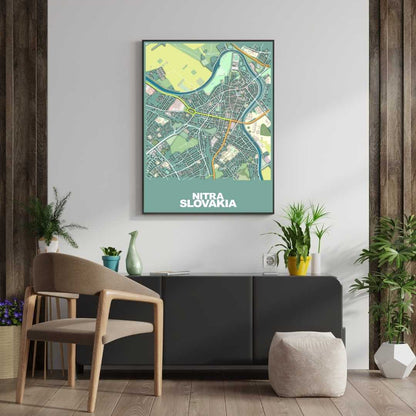 COLOURED ROAD MAP OF NITRA, SLOVAKIA BY MAPBAKES