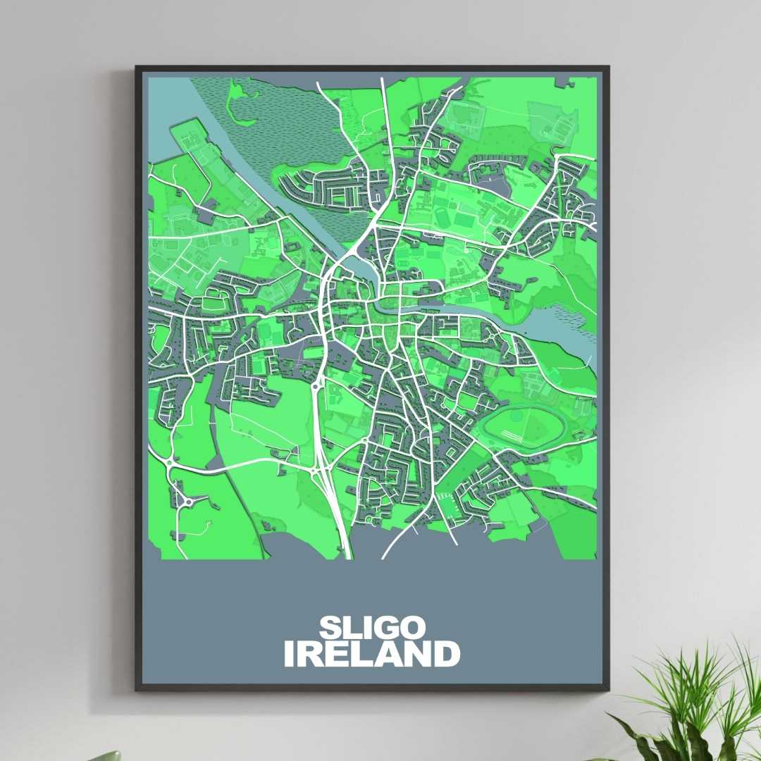 COLOURED ROAD MAP OF SLIGO, IRELAND BY MAPBAKES