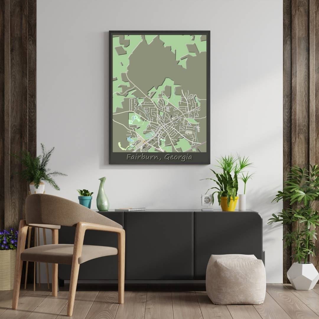 COLOURED ROAD MAP OF FAIRBURN, GEORGIA BY MAPBAKES